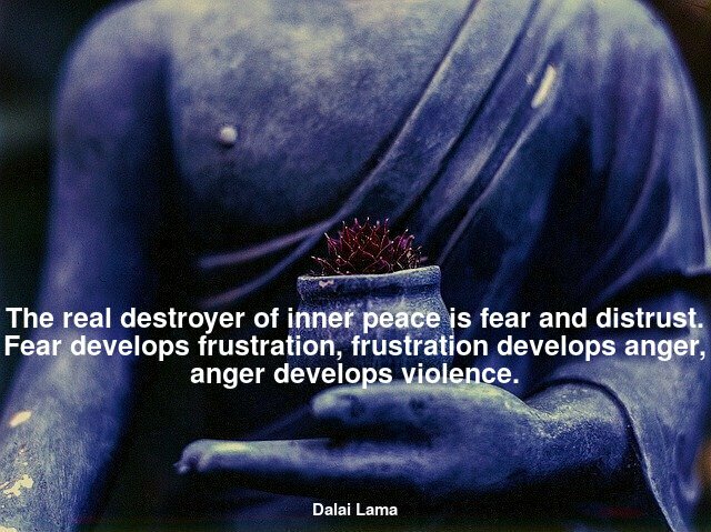 The real destroyer of inner peace is fear and distrust. Fear develops frustration, frustration develops anger, anger develops violence.