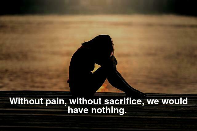 Without pain, without sacrifice, we would have nothing. 